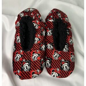 Disney Mickey Mouse‎ Fur Lined Slippers Womens Sz 7-8 Non-Slip Christmas
